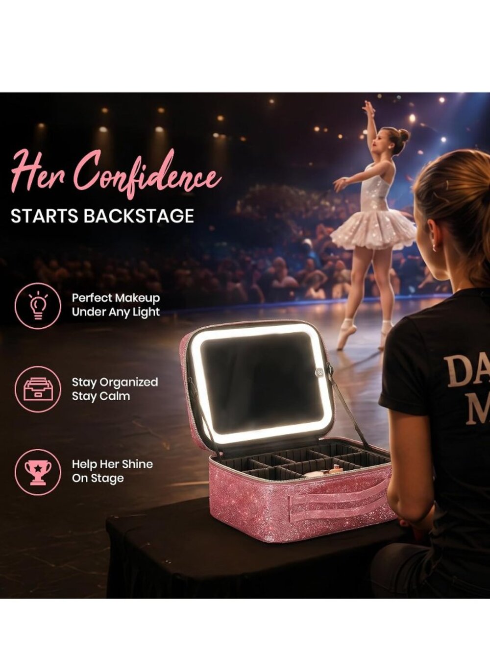 Lighted Cosmetic Case with 3 Light Modes and Adjustable Dividers - Picture 7 of 9